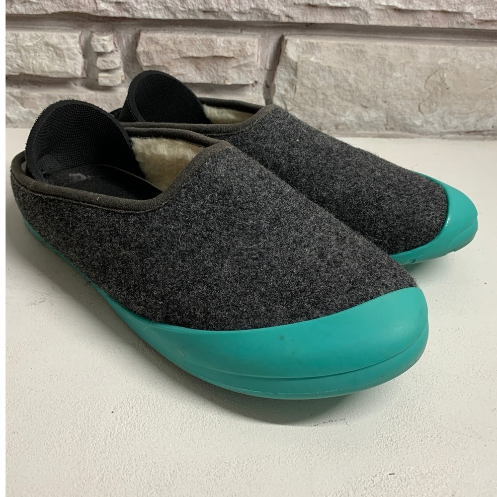 Mahabis Curve Slippers Larvik Grey Larimar Blue Wool Felt Neoprene Heel Mens 11